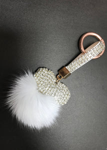 Limited Edition Heart Fur Key Ring in Grey or White Diamond Encrusted - Feathers Of Italy 