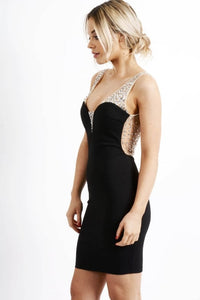 Low Back Sequin Dress in Black - Feathers Of Italy 