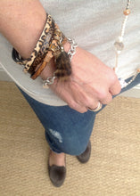 Load image into Gallery viewer, Leopard Print &amp; Lucky Charm Double Wrap Bracelet in Caramels With Real Fur Tassel by Feathers Of Italy - Feathers Of Italy 
