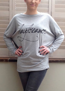 Long Sleaved T Shirt in Grey with wording Day Dreamer One Size Made In Italy By Feathers Of Italy - Feathers Of Italy 