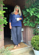 Load image into Gallery viewer, Palermo Hareem Linen Trousers in Navy - Feathers Of Italy 
