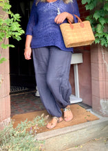 Load image into Gallery viewer, Palermo Hareem Linen Trousers in Navy - Feathers Of Italy 
