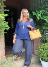 Load image into Gallery viewer, Palermo Hareem Linen Trousers in Navy - Feathers Of Italy 
