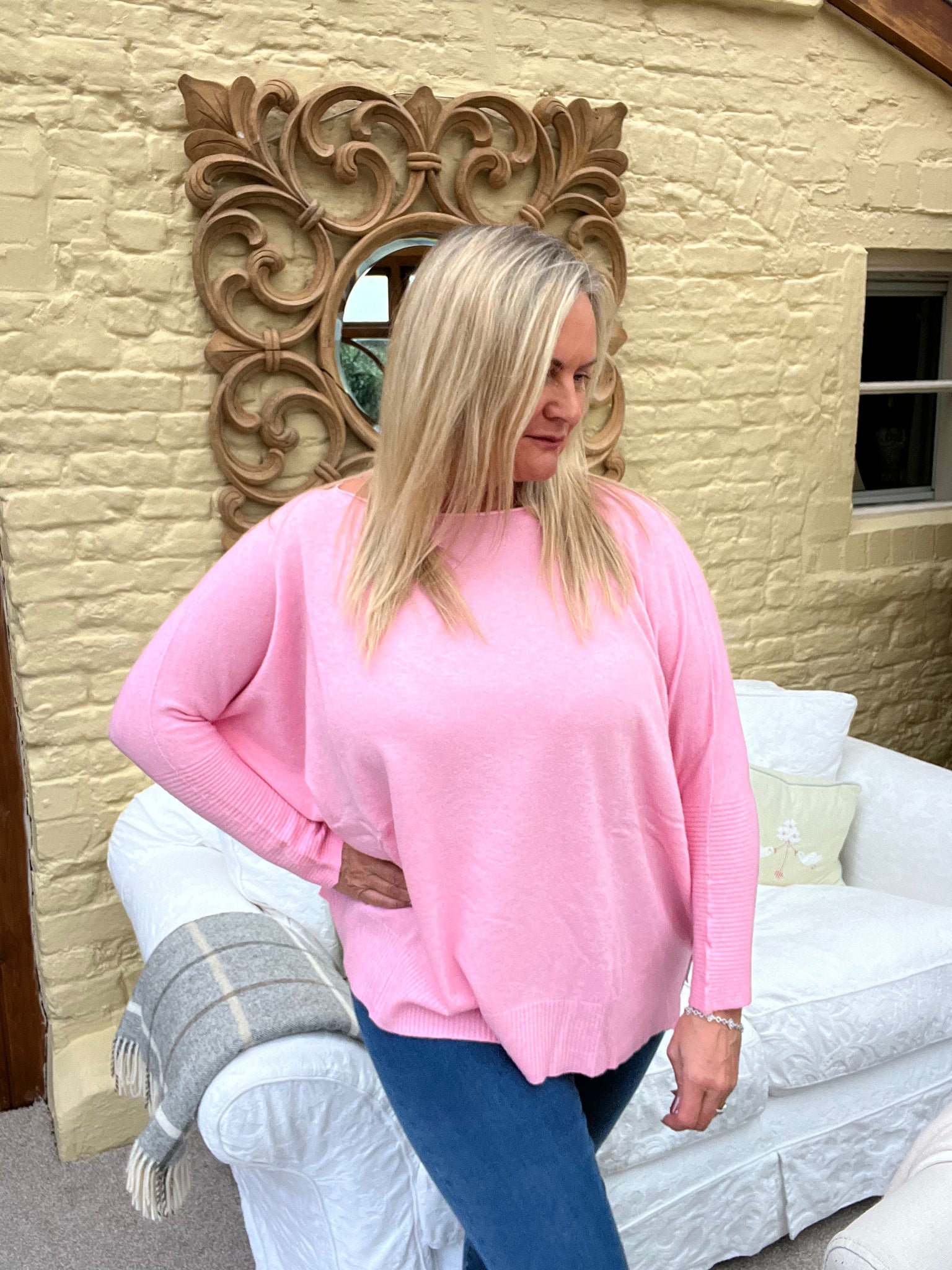 Naples Relaxed Batwing Long Sleeves Jumper Baby Pink Feathers Of Italy Feathers Of Italy