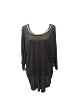 Load image into Gallery viewer, Latina Top With Chain Detail Neckline in Charcoal Made In Italy By Feathers Of Italy One Size - Feathers Of Italy 
