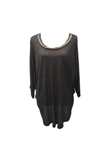 Latina Top With Chain Detail Neckline in Charcoal Made In Italy By Feathers Of Italy One Size - Feathers Of Italy 