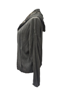 Sequin Hooded Jacket in Washed Grey Made In Italy By Feathers Of Italy One Size - Feathers Of Italy 