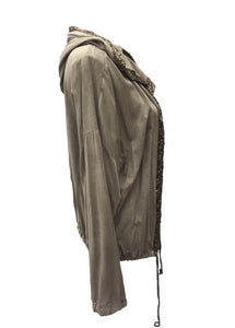 Sequin Hooded Jacket in Washed Stone Made In Italy By Feathers Of Italy One Size - Feathers Of Italy 