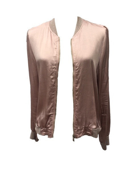 Satin Bommer Jacket in Pink - Feathers Of Italy 