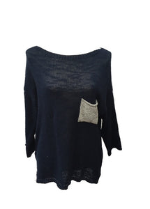 Ischia Patch Pocket Jumper in Navy - Feathers Of Italy 