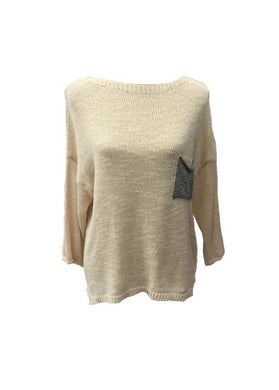 Ischia Patch Pocket Jumper in Cream - Feathers Of Italy 