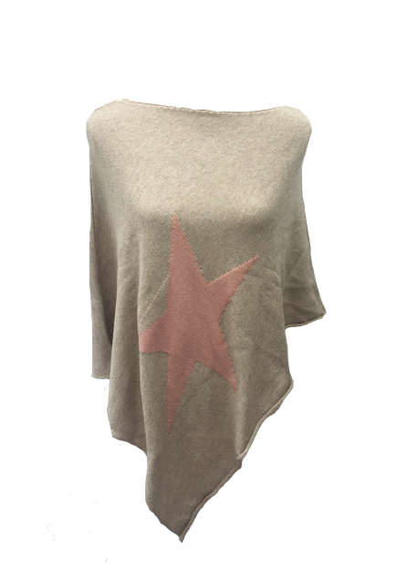 Star Poncho in Beige - Feathers Of Italy 