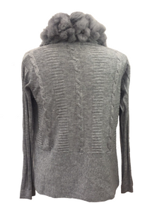 Pom Pom Cardigan in Grey - Feathers Of Italy 