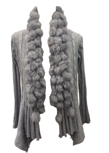 Pom Pom Cardigan in Grey - Feathers Of Italy 