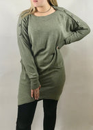 Limited Edition Star Jumper Dress with Star Buttons In Green - Feathers Of Italy 