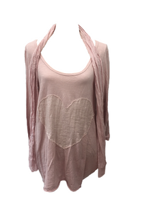 Sienna Soft Cotton Sequin Heart Top With Scarf in Pink Made In italy By Feathers Of Italy One Size - Feathers Of Italy 