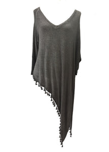Side Detail Bobble Top Washed Grey - Feathers Of Italy 