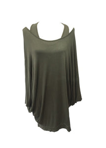 Gauli Oversized Double Top with Batwing Sleeves in Green made In Italy by Feathers Of Italy One Size - Feathers Of Italy 