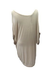 Raggy Edge Silk Layer Top in Stone Made In Italy By Feathers Of Italy One Size - Feathers Of Italy 