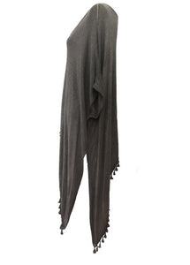 Side Detail Bobble Top Washed Grey - Feathers Of Italy 