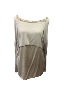 Raggy Edge Silk Layer Top in Stone Made In Italy By Feathers Of Italy One Size - Feathers Of Italy 