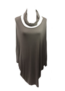 Slouch Long Sleeved T Shirt Top in Mocha With Cowl Neck Scarf Made In Italy By Feathers Of Italy - Feathers Of Italy 