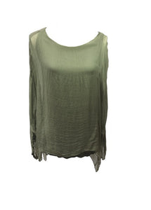 Naples Silk & Sequin Top in Green - Feathers Of Italy 
