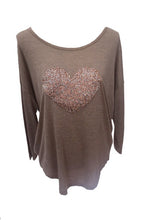 Load image into Gallery viewer, Sequin Heart T Shirt Top in Champagne Made In Italy By Feathers Of Italy One Size - Feathers Of Italy 

