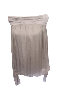 Luccia Silk Dress Top in Stone With Off The Shoulder Detail Made In Italy By Feathers Of Italy One Size - Feathers Of Italy 