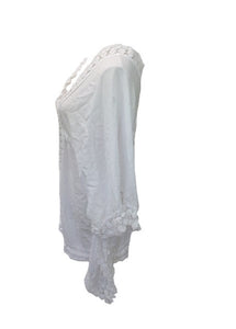 Sienna Lace Cotton Kimono in White Made In Italy By Feathers Of Italy One Size - Feathers Of Italy 