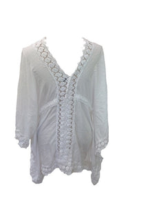 Sienna Lace Cotton Kimono in White Made In Italy By Feathers Of Italy One Size - Feathers Of Italy 