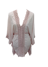 Load image into Gallery viewer, Sienna Lace Cotton Kimono in Pink Made In Italy By Feathers Of Italy One Size - Feathers Of Italy 
