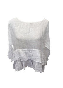 Raffadali Linen Top in White - Feathers Of Italy 