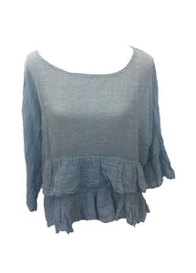 Raffadali Linen Top in Powder Blue Made In Italy By Feathers Of Italy One Size - Feathers Of Italy 