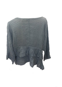 Raffadali Linen Top in Powder Blue Made In Italy By Feathers Of Italy One Size - Feathers Of Italy 