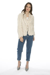 Scalloped Fur Jacket With Signature Collar in Cream - Feathers Of Italy - Feathers Of Italy 