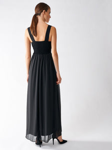 Rinascimento Abito Dress - Black Maxi Style With low Cut Front in Copper Sequins - Feathers Of Italy 