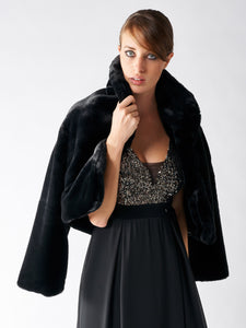 Rinascimento Abito Dress - Black Maxi Style With low Cut Front in Copper Sequins - Feathers Of Italy 