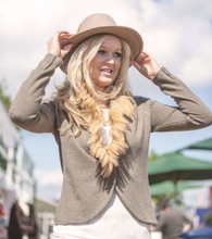 Load image into Gallery viewer, Luxury 100% Cashmere &amp; Ostrich Feather Trim Fitted Jacket in Olive By Feathers Of Italy One Of A Kind - Feathers Of Italy 
