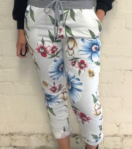 Florence One Size Vintage Look Floral Joggers - Feathers Of Italy 