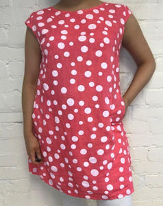 Naples Linen Polka Dot Shift Dress With Cap Sleaves - Feathers Of Italy 
