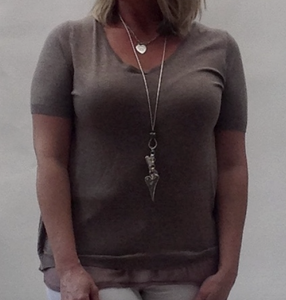 Diamante & Voile Fanback Jumper in Mocha - Feathers Of Italy 