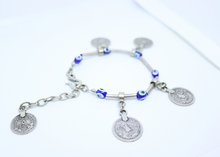 Load image into Gallery viewer, Turkish Eye and Coin Bracelet - Turkish Designer - Feathers Of Italy 

