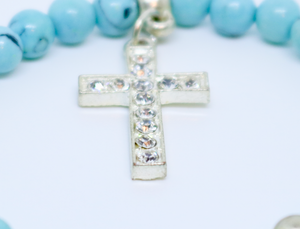 Limited Edition Precious Turquoise Stone and Diamond Encrusted Cross Bracelet - By Feathers Of Italy - Feathers Of Italy 