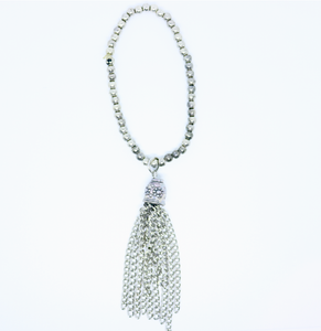 Tassel Bracelet silver coloured With Small Beaded One Size Fit By Feathers Of Italy - Feathers Of Italy 