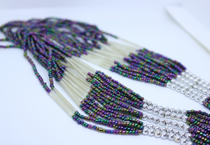 Silver and Multi Coloured Purple and Blue Mix Bead Necklace - by Feathers Of Italy - Feathers Of Italy 