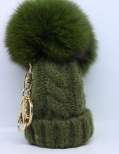 Load image into Gallery viewer, Limited Edition Bobble Hat Pom Pom Key Ring in Green or White - By Feathers Of Italy - Feathers Of Italy 
