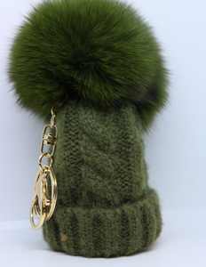 Limited Edition Bobble Hat Pom Pom Key Ring in Green or White - By Feathers Of Italy - Feathers Of Italy 