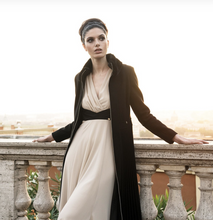 Load image into Gallery viewer, Rinascimento Cappotto Pleated Full Length Coat In Black - Feathers Of Italy 
