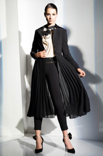 Load image into Gallery viewer, Plissé Coat Midi Crepe Long Coat in Black - Rinascimento By Feathers Of Italy - Feathers Of Italy 
